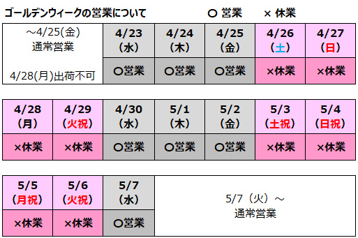 GW営業日/休業日